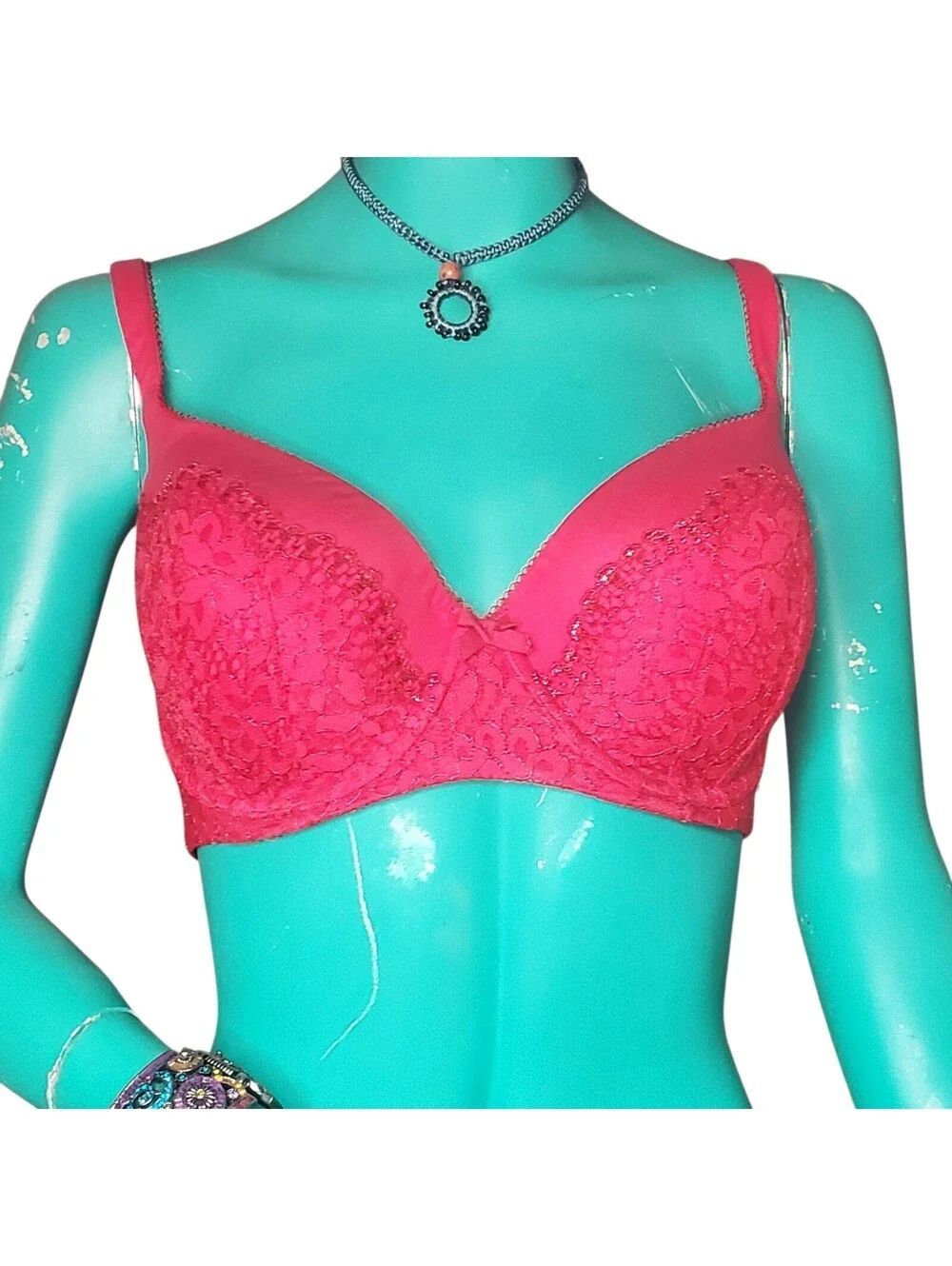 Victoria's Secret Lined Demi Double Lace Bra 36DD Red Underwire Padded [COPY]